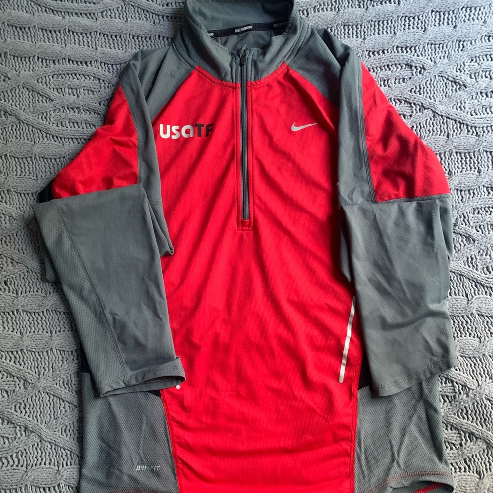 Nike Red and Gray Athletic Pullover long sleeve Nike Dri-Fit